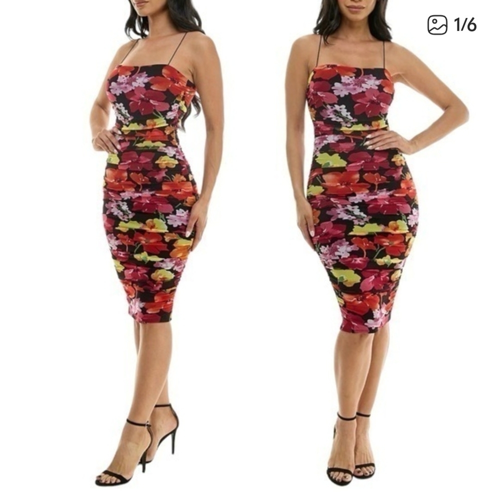 B. Darlin Floral Mesh Midi Dress NWT DAMAGED please read! - Picture 3 of 9
